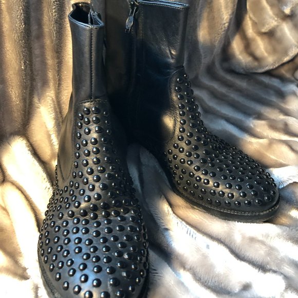 Black with black studded leather booty - Picture 3 of 6